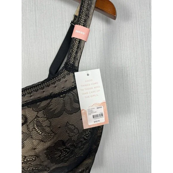 Cacique Lightly Lined Balconette Black Lace Overlay 38DDD NWT - Picture 3 of 5